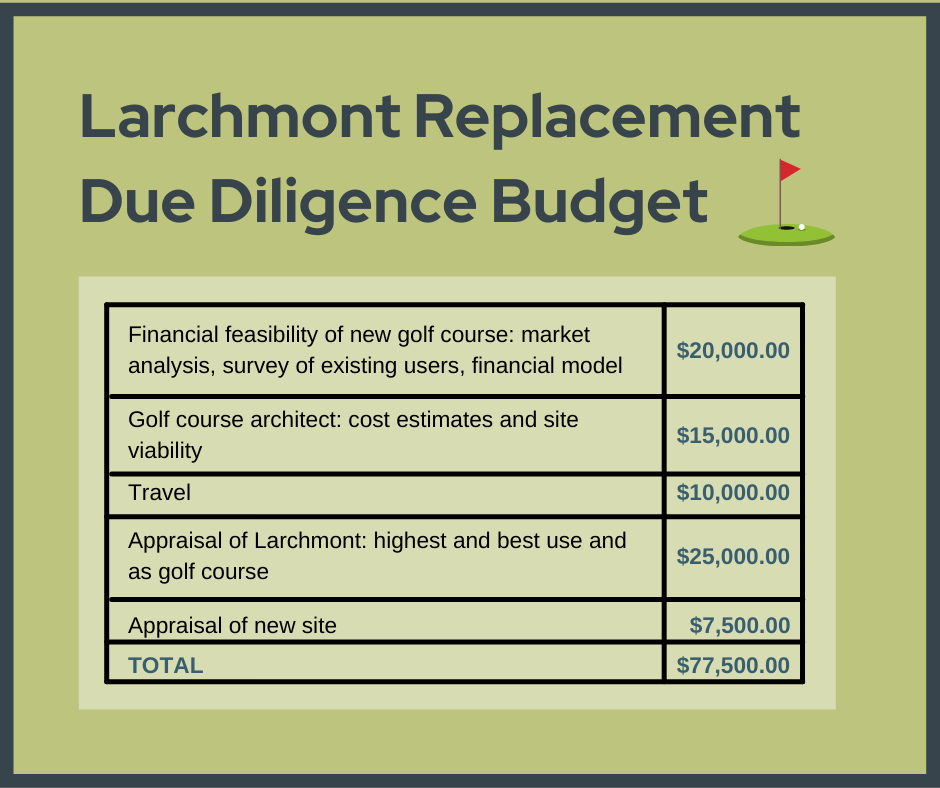 graphic depicting budget for due diligence or larchmont property