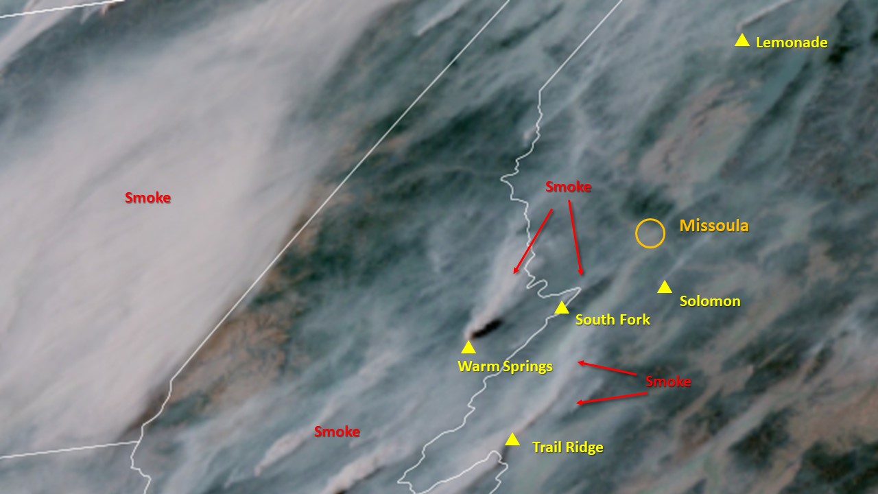A satellite photo showing wildfire smoke plumes across the northwest on September 2, 2022.