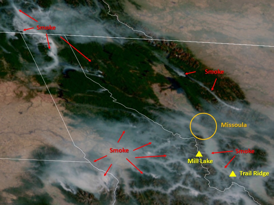 A satellite photo showing wildfire smoke plumes across the northwest on September 6, 2022.