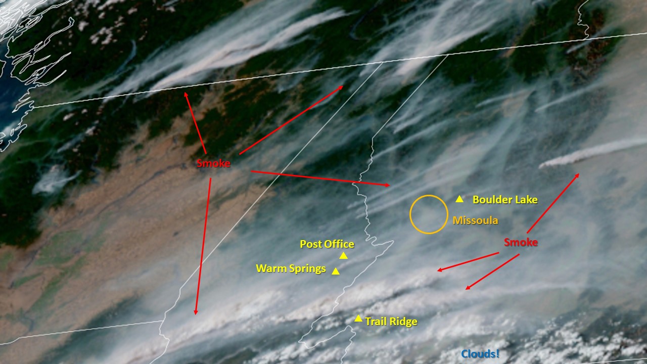 A satellite photo showing wildfire smoke plumes across the northwest on September 6, 2022.