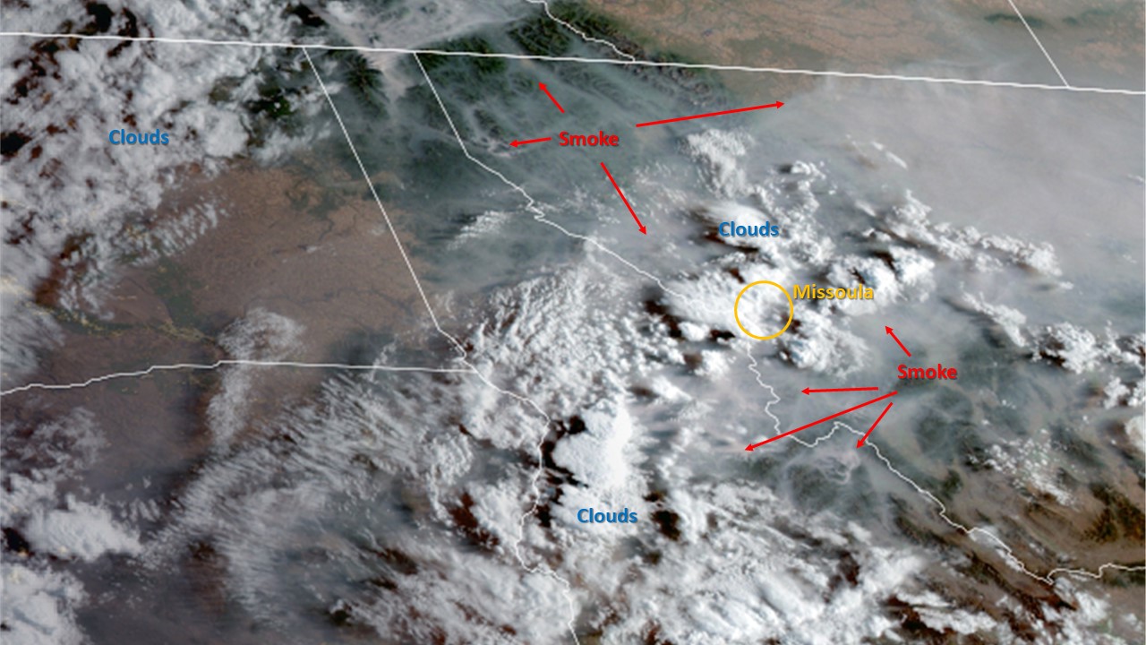 A satellite photo showing wildfire smoke plumes across the northwest on September 7, 2022.