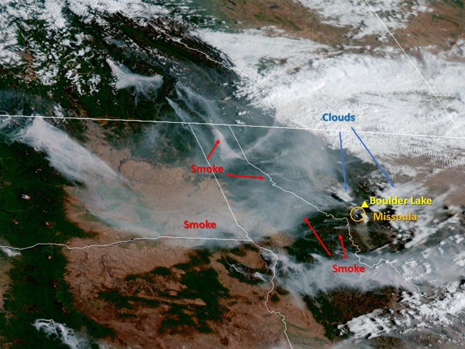 A satellite photo showing wildfire smoke plumes across the northwest on September 8, 2022.