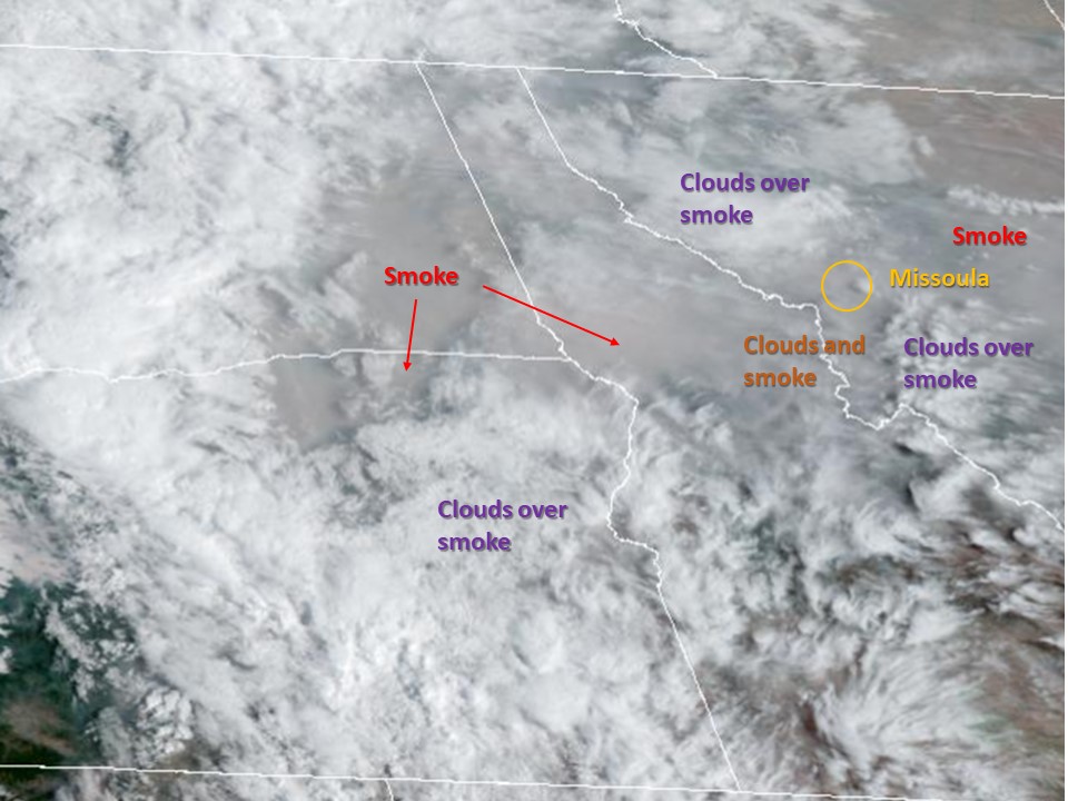 A satellite photo showing smoke and clouds across the northwest on September 12, 2022
