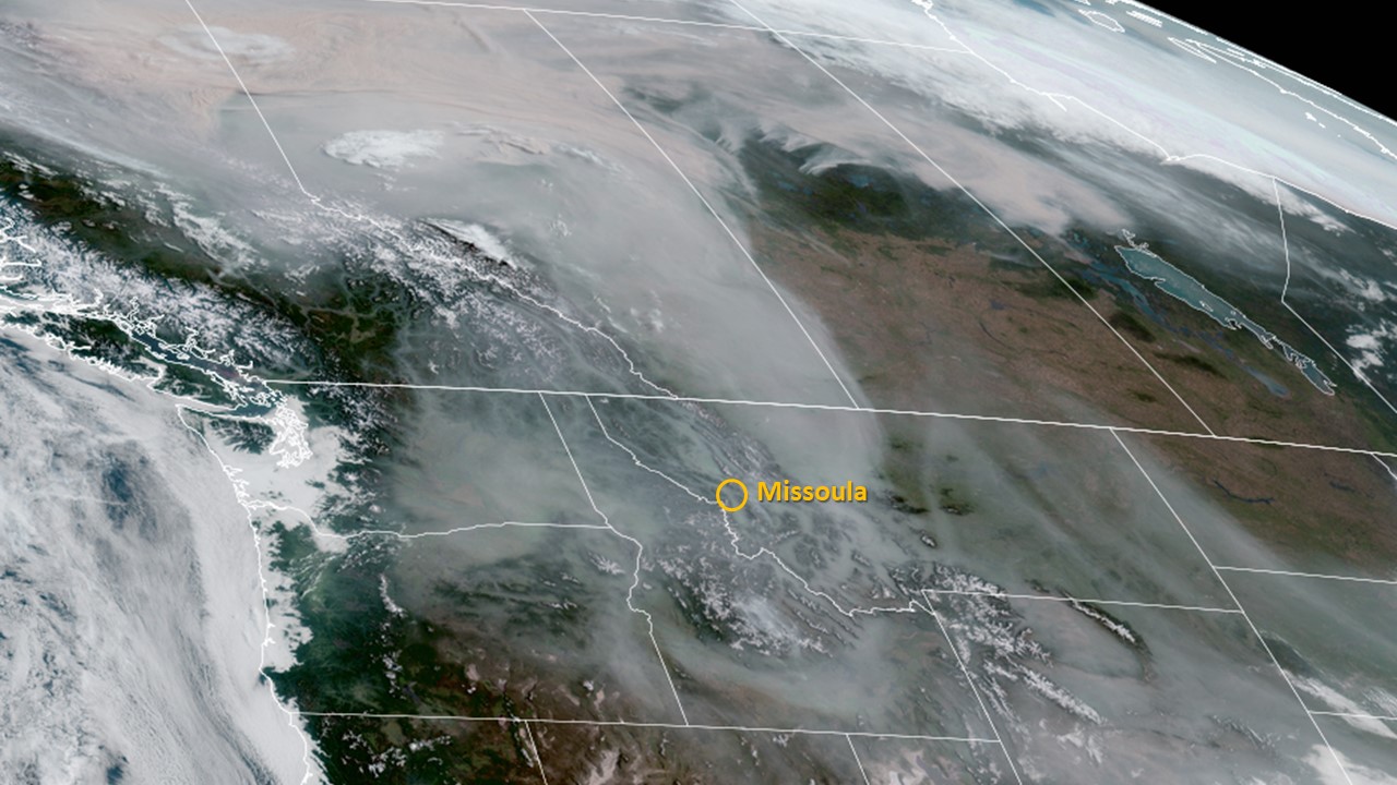A satellite photo showing smoke from Canadian wildfires across Canada and the northwest United States