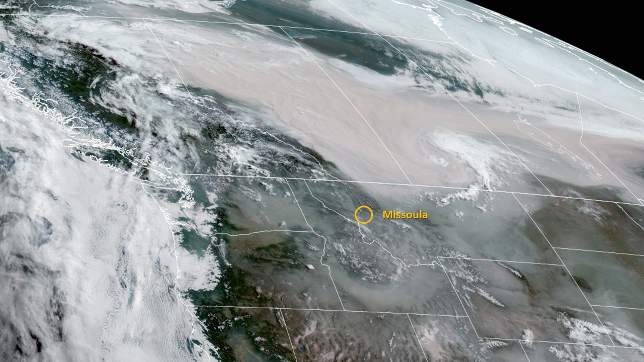 A satellite photo showing smoke from Canadian wildfires across Canada and the western United States.